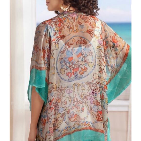 Soft Surroundings Sheer Open Front Flowy Jacket/Tunic:Cover Up Beaded Hem Sz S/M - Picture 14 of 15